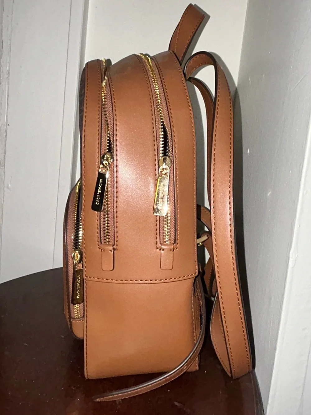 Michael Kors Brown Monogram Backpack with Tan Trim